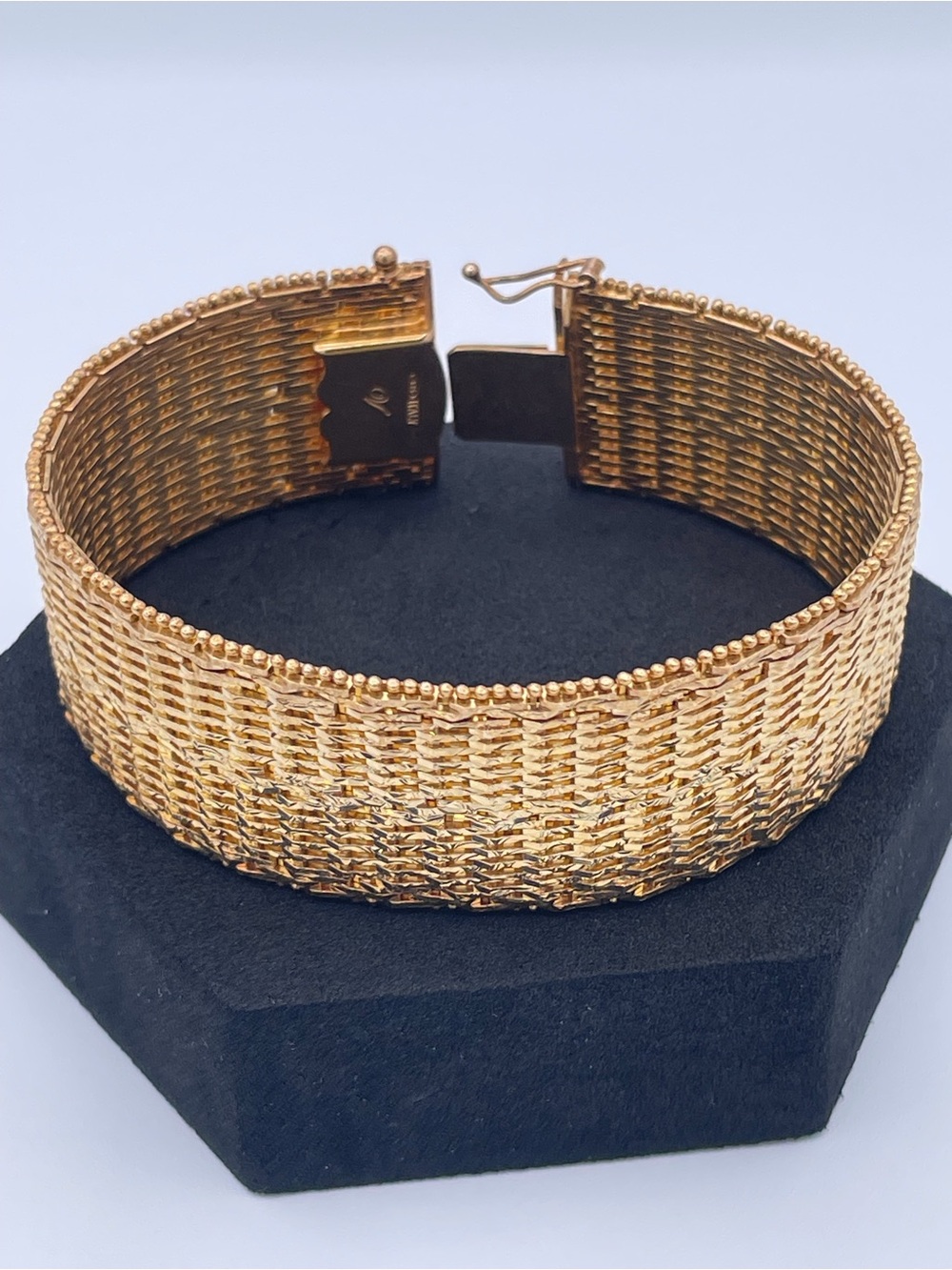 Veronese Italy Sterling Silver 925 18K Gold Vermeil Wide Mesh Bracelet 7.5”